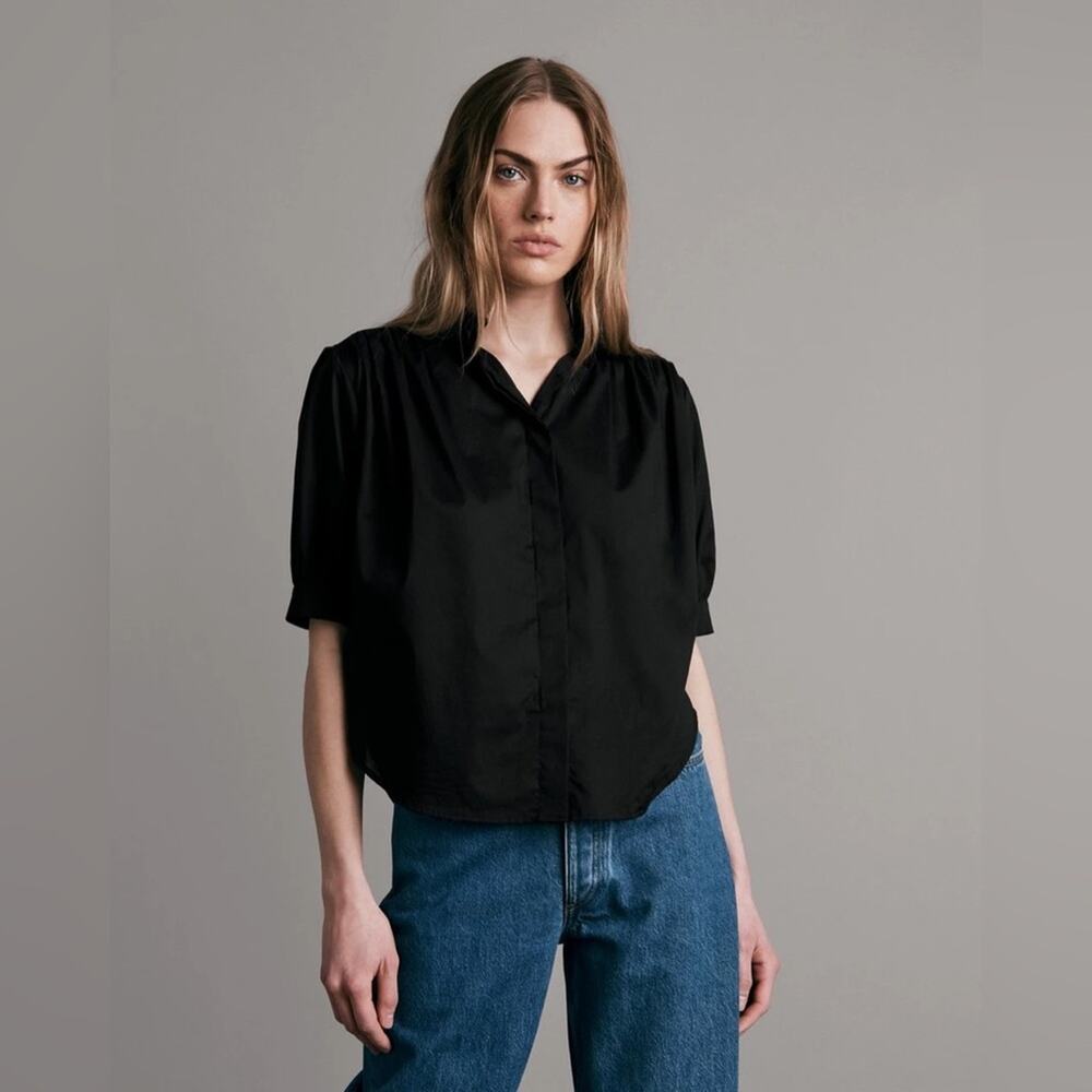 $250 NWT Rag & Bone Jordan Mockneck Button-Down Top size XS Black